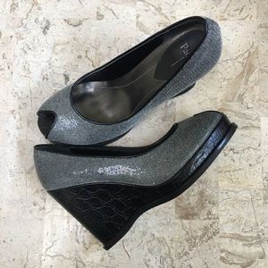 Silver /Black Metallic High Wedge Platform Pump
